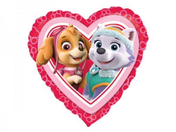 Herzförmiger Paw Patrol Folienballon mit Skye und Everest