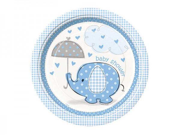 Pappteller Babyparty Elefant blau Partyteller